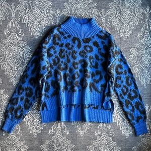 Sweaty Betty Animal Jacquard Turtleneck Sweater in Blue Size Small